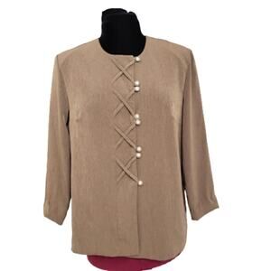 Vintage Dress Savvy Olive Green Button Front Tunic Top Plus Petite 14